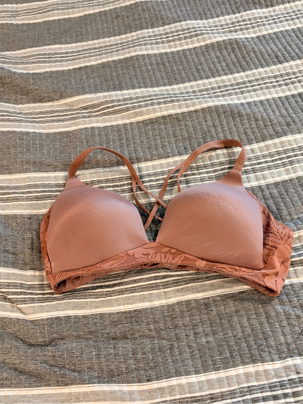 aerie Lace-Back Padded Bralette in Mauve Brown